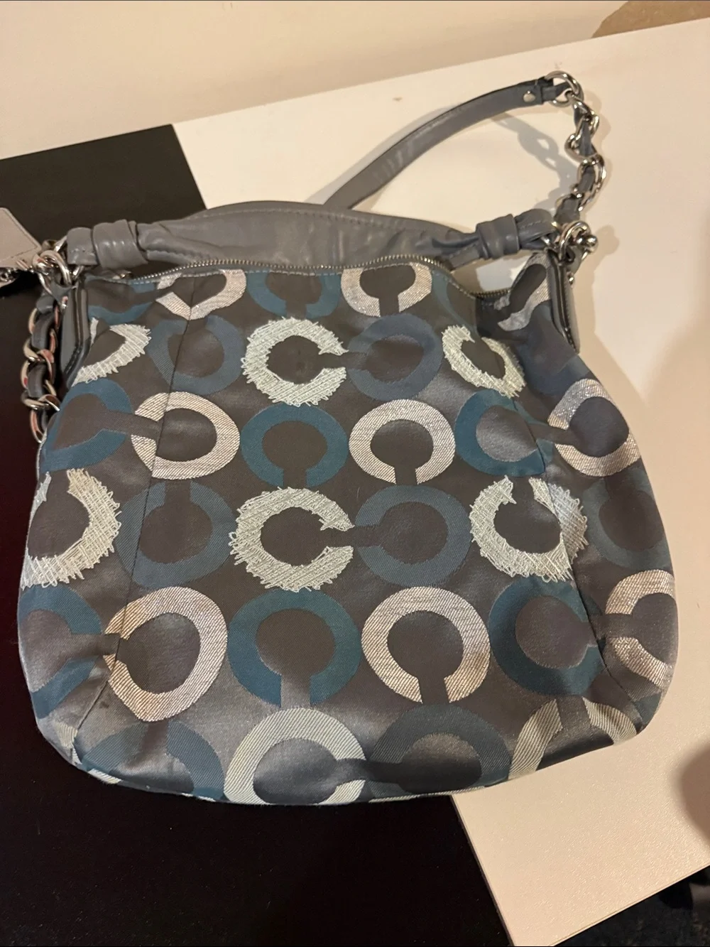 Coach Gray and Teal Signature Circle Shoulder Bag